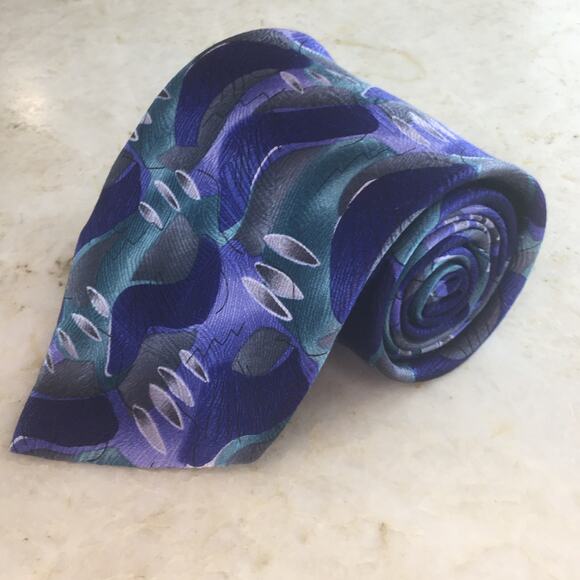 JERRY GARCIA BLUE ABSTRACT ALL SILK TIE - Picture 14 of 15